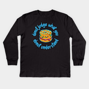 Don't Judge Autism Awareness Donut Pun Kids Long Sleeve T-Shirt